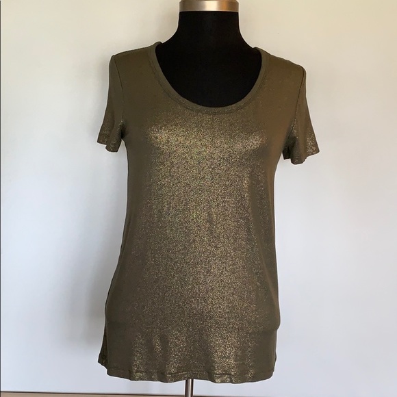 A.New.Day Gold Sheen Rayon Blend Stretch Womens Size S Green Pullover Dressy Top - Picture 3 of 8
